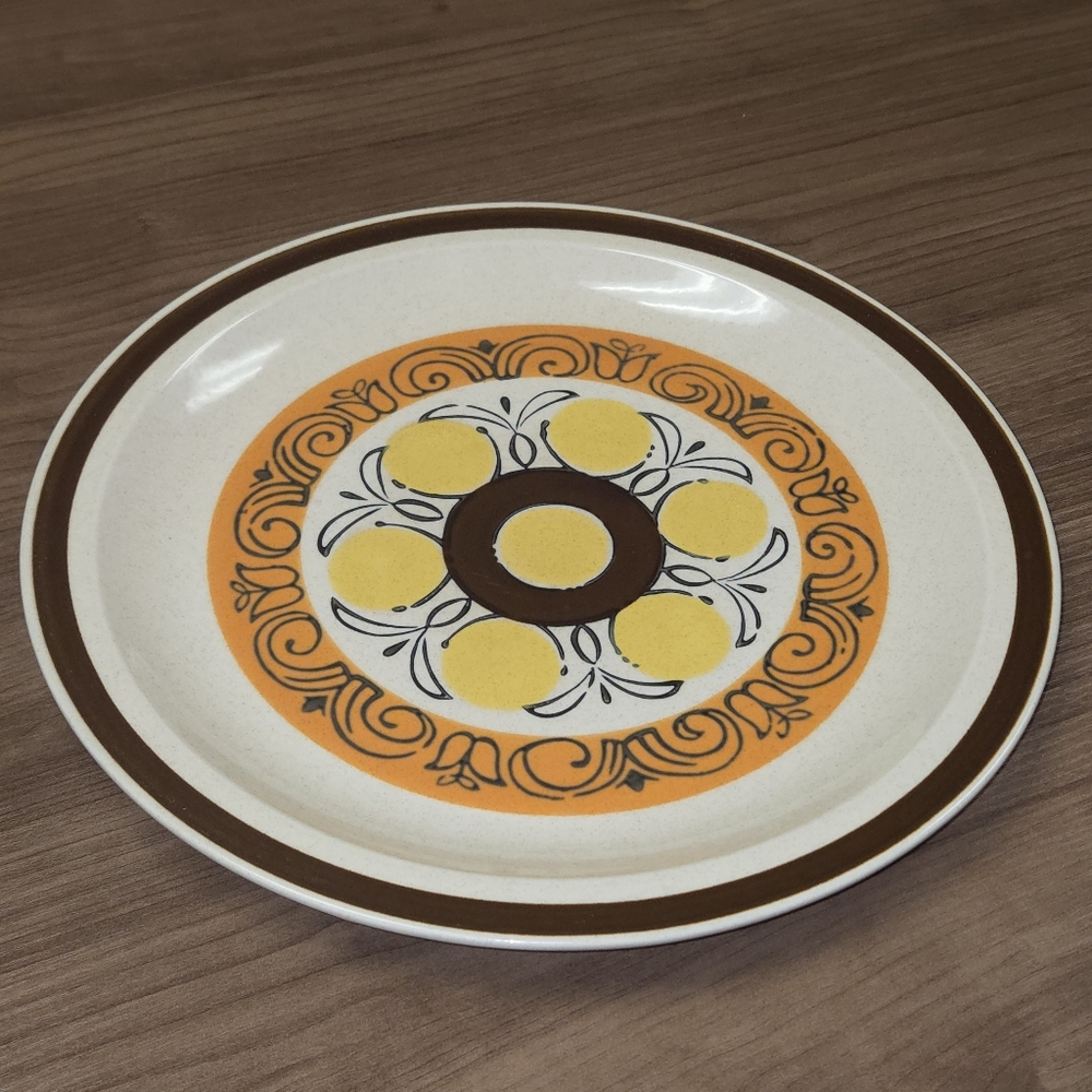 Bold Pattern Vista Stoneware Plate Platter 12" Japan Retro 70s Oven Proof